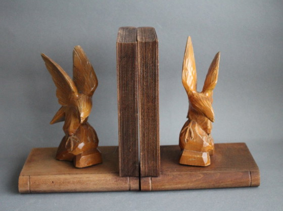 Image 1 of Art Deco bookends, eagle hand-carved from wood