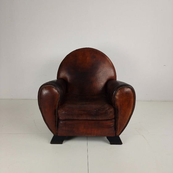 Image 1 of Poltrona da club per gentiluomini in stile Art Déco in pelle