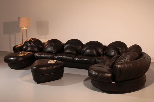 Organically Shaped Post-Modern Sectional Sofa in Black Leather