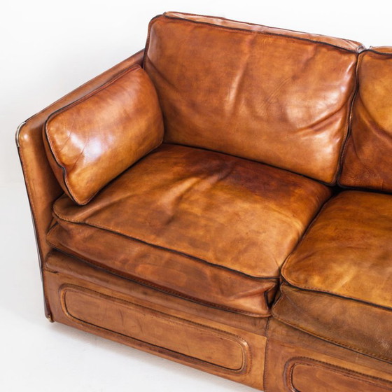 Canapé Club Vintage Par Roche Bobois. Cuir de buffle camel. France, années 80 – Canapés 3 places, Leather (photo 4 of 23)