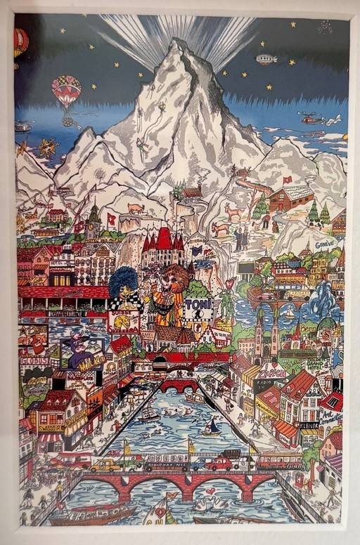 CHARLES FAZZINO: "Grüezi. Salut, Ciao, Bundi Switzerland". Limited Edition 3-D Serigraph. Exclusively published by Museum Editio