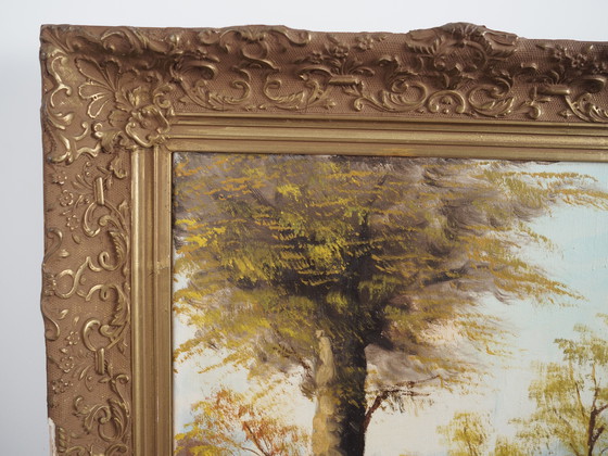 Image 1 of Peinture "The Road by the Pond", design scandinave, années 1970