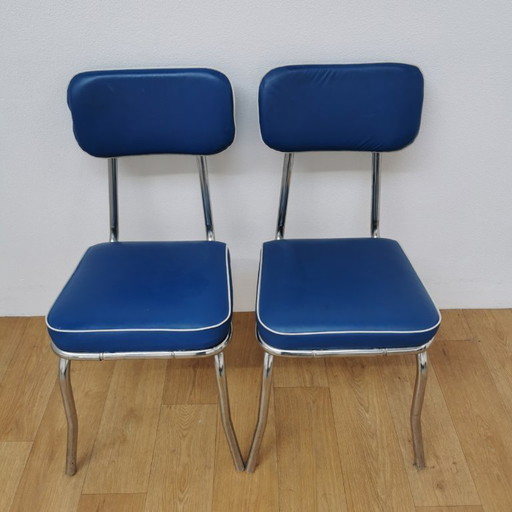 Sedie vintage Mid-Century in tubo cromato e similpelle, sedie da pranzo