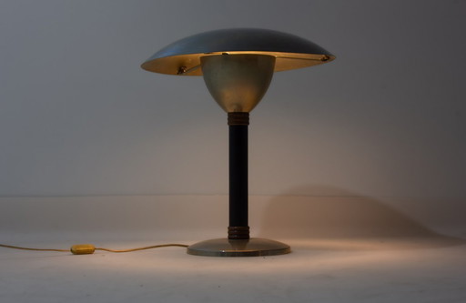 Lampada da tavolo/scrivania italiana a forma di fungo in metallo spazzolato, anni '50