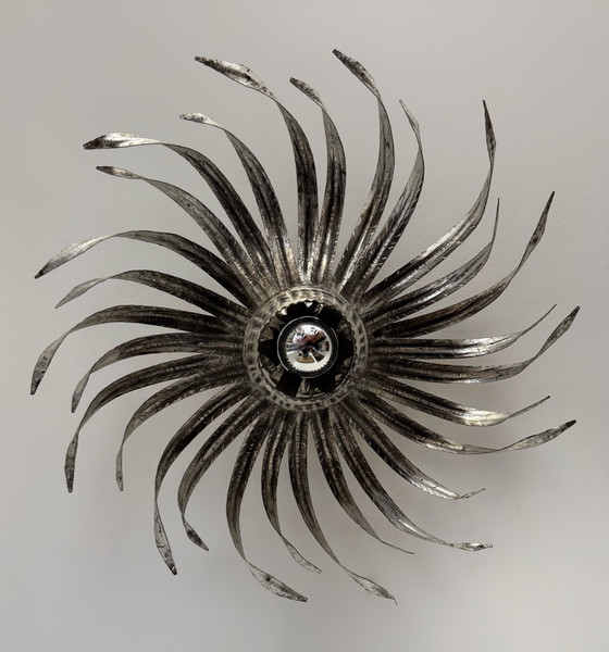 Image 1 of Sunburst wall sconce in silver wrought iron, 1960s