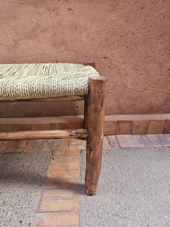 Marokkaanse bank met palmbladkoord – Bankjes, Wood, Wicker (photo 3 of 6)