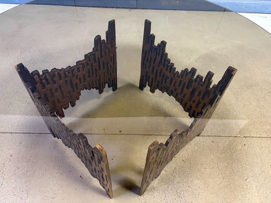 Vintage Bronze Brutalist Coffee Table, 1970s – Glass (photo 2 of 10)