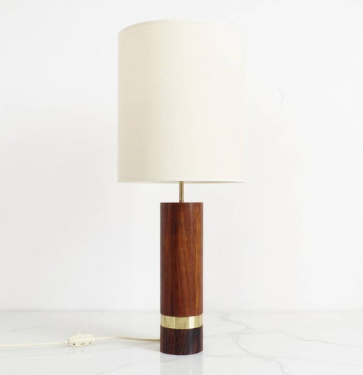 Scandinavian lamp base in exotic wood and brass, circa 1970