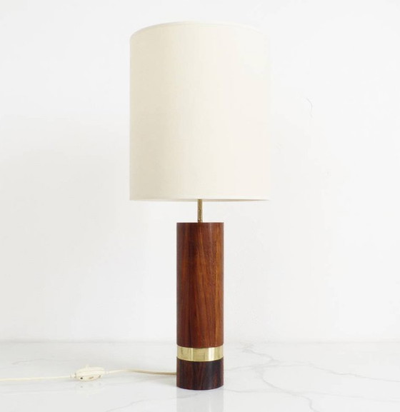 Image 1 of Scandinavian lamp base in exotic wood and brass, circa 1970