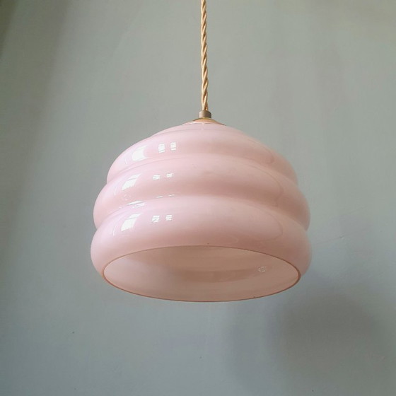 Image 1 of Lampada a sospensione vintage Art Déco in opale rosa tenue