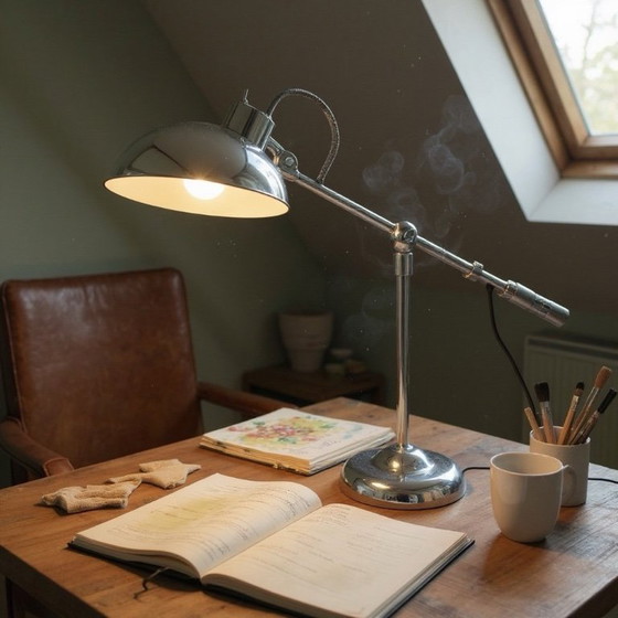 Image 1 of Mid-Century Modern Chrome Adjustable Desk Lamp by Yasuaki Sasamoto for Dulton Co., Japan, 1970sMid-Century Modern Chrome Adjusta