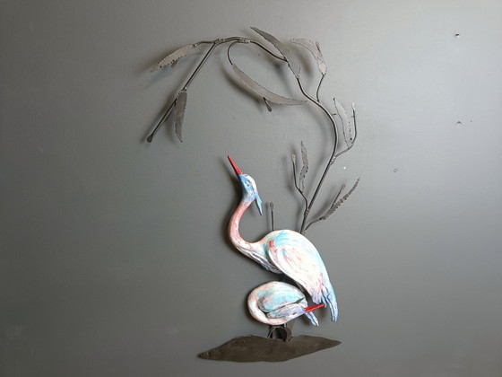 Image 1 of Grande scultura da parete in ceramica raffigurante un airone o una gru, anni '70