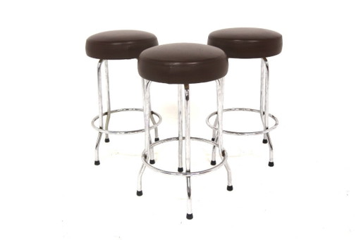 Set of 3 faux leather bar stools, Johanson Design, Markaryd, Sweden, 1970