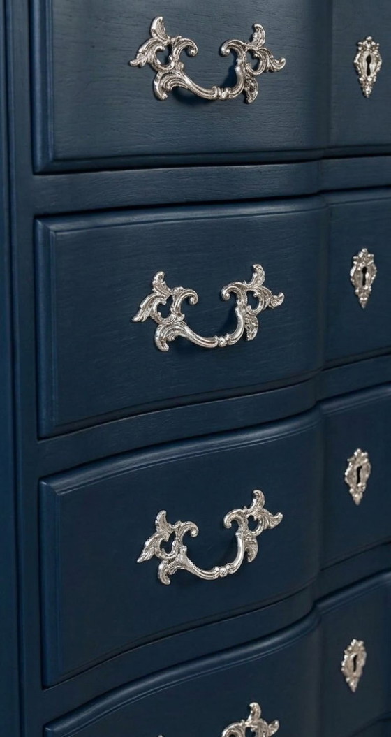 Louis XIV style bow-front 7-drawer chest of drawers, midnight blue, Metal, Wood (photo 2 of 5)