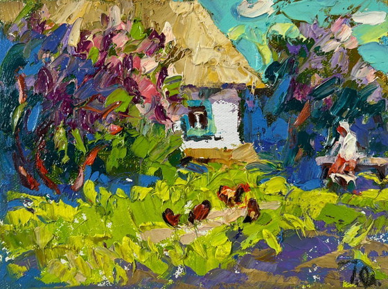 Image 1 of Original Oil Painting Summer Flowers Landscape When gardens bloom