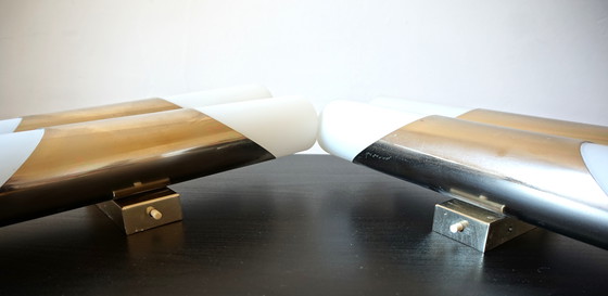 Image 1 of Pareja de apliques de cromo/vidrio opalino Neuhaus de Rolf Krüger, 1960
