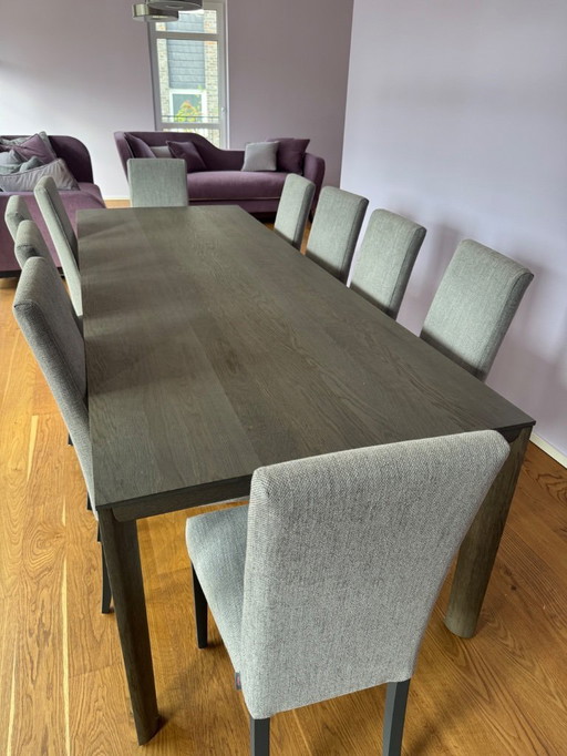 Mesa de comedor Surf de Christine Kröncke + 10 sillas Iris de Colico (totalmente tapizadas) *como nuevas