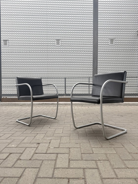 Image 1 of 6 sedie Brno di Mies van der Rohe, Fasem, in pelle nera
