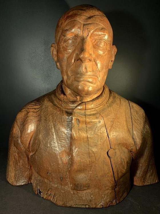 Frans Claessens, Levensgrote Buste van Pablo Picasso, Gesneden Hout, Jaren 30 – Beeldhouwkunst, Wood (photo 13 of 14)