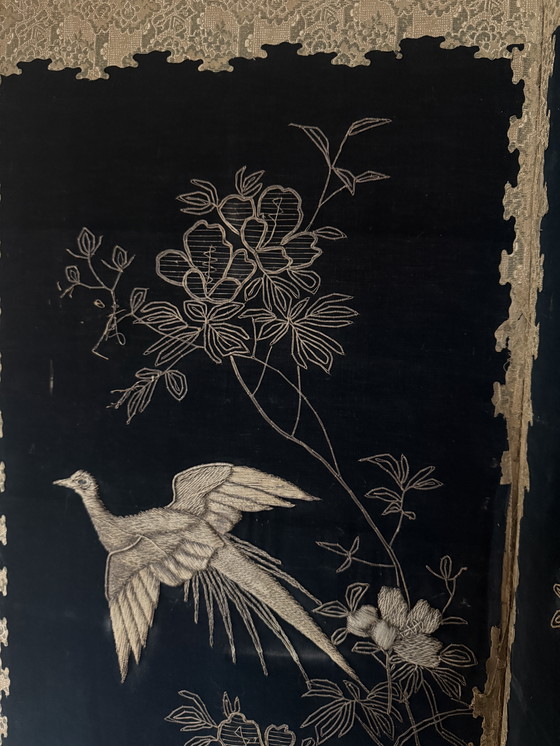 Image 1 of Antique Chinese embroidered chinoiserie folding screen ca. 1885