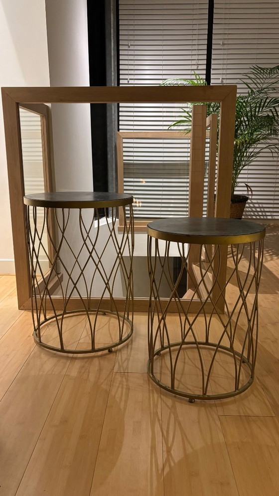 Image 1 of 2x side table QAZQA matt brass/black marble