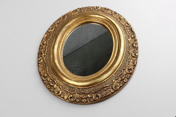 Image 1 of French Baroque Style Oval Mirror in Gilded Wood with Floral Decorations