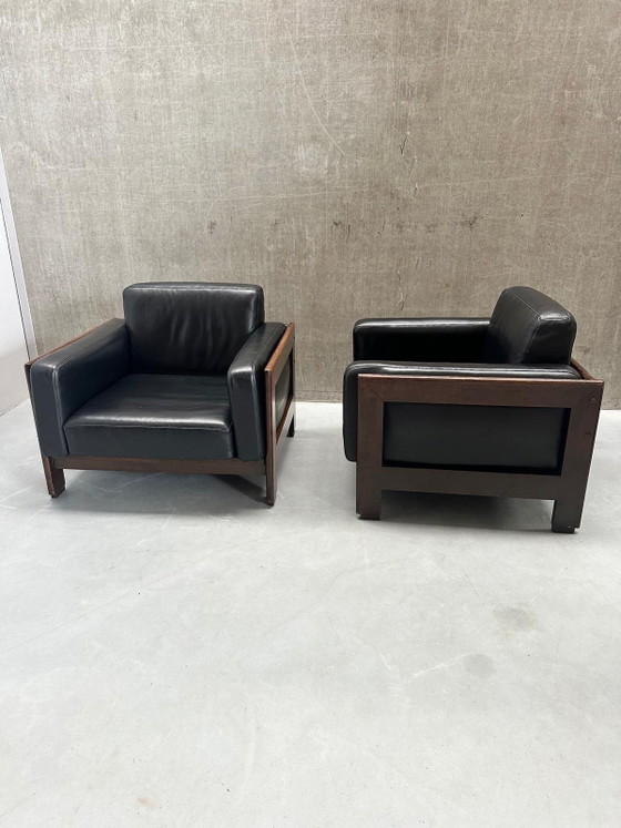 Fauteuils Knoll Bastiano en cuir noir et noyer Afra & Tobia – Gavina, Wood, Leather (photo 3 of 11)