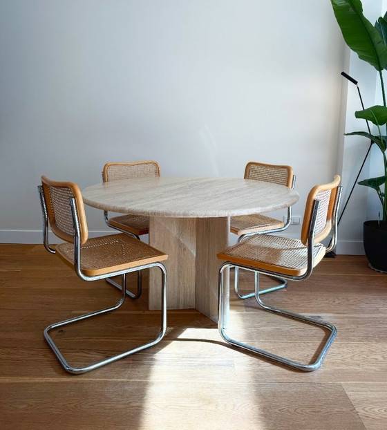 Image 1 of Vintage Italian Solid Travertine Round Dining Table Ø120