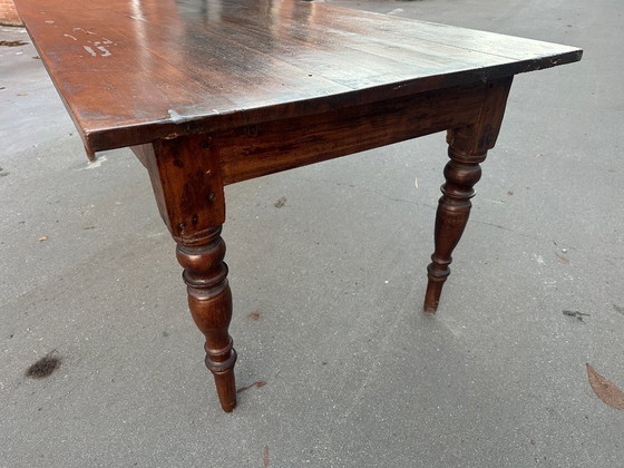 Image 1 of Table de salle à manger de ferme ancienne et robuste – 206,5 x 96 x 78 cm