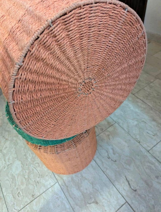 Image 1 of 2x Set Danish side tables stools rattan garden furniture