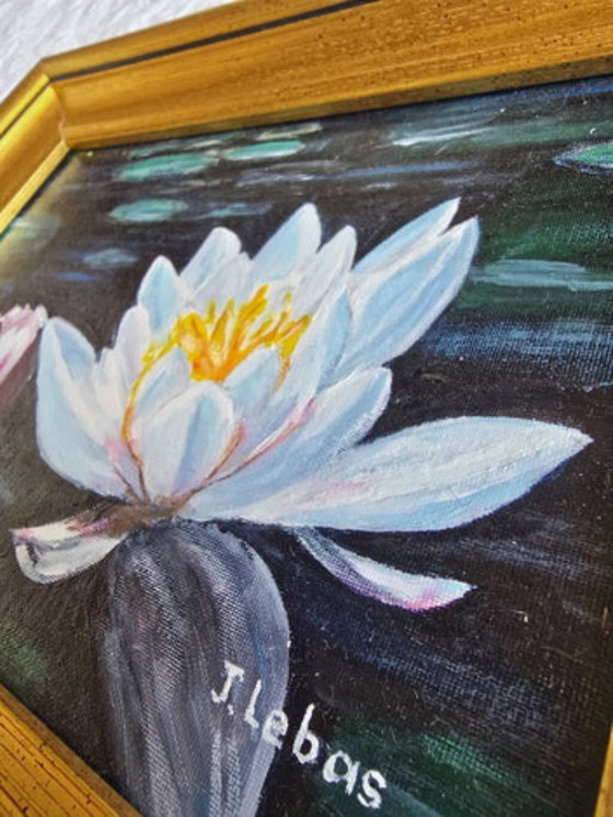 Water Flowers Painting Signed Jean Lebas – Paintings & Drawings, Wood, Canvas (photo 4 of 5)