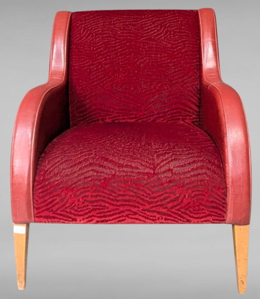 Fendi Casa Sessel rotes Leder Stoff  Vintage 80er H ca 90 cm, B ca 74 cm, T 90cm