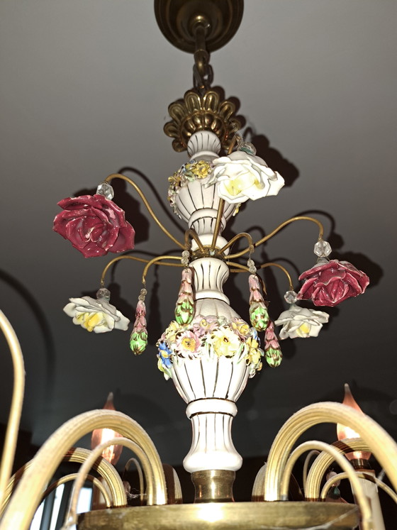 Feestelijke luster Capodimonte stijl – Kroonluchters, Glass, Porcelain (photo 3 of 6)