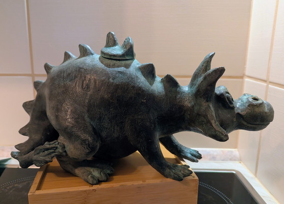 Image 1 of Bronzen olielamp in drakendesign