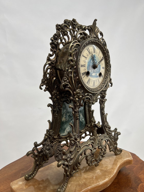 Orologio da camino antico in stile Rococò – Vetro, Marmo (photo 7 of 7)