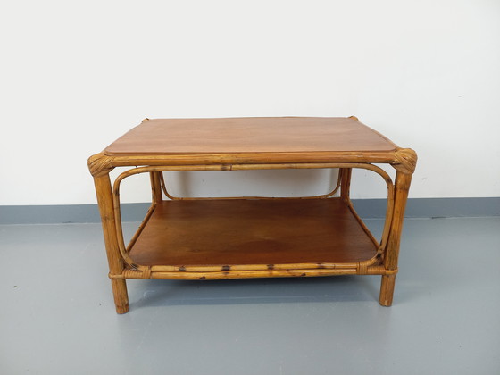 Image 1 of Table Basse Vintage en Rotin et Bois