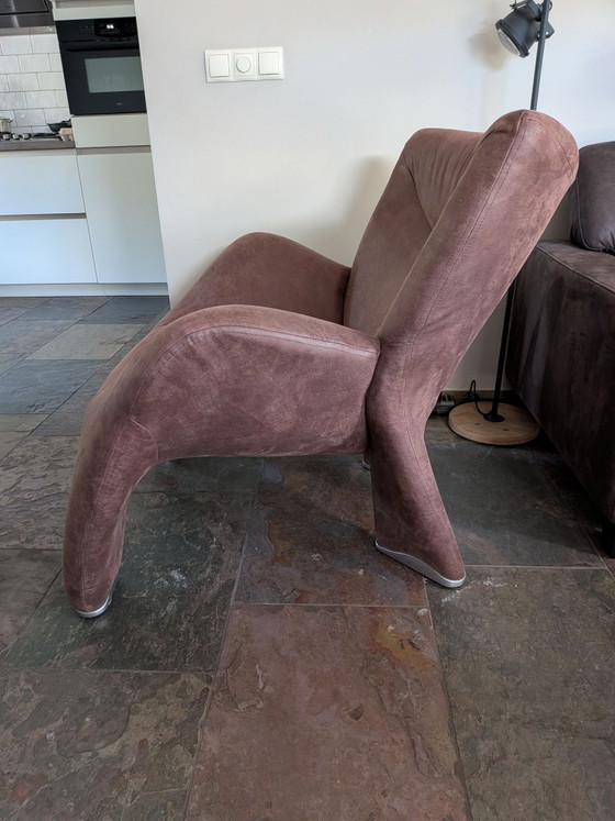 Leolux Echnaton Sessel mit passendem Hocker, neu gepolstert, Stoff, Leder, Braun (Foto 5 von 6)