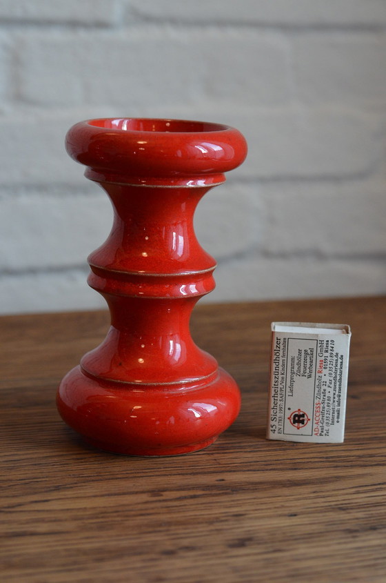 Image 1 of Candelabro de cerámica rojo de mediados de siglo