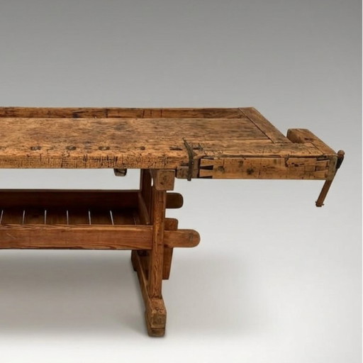 Établi vintage industriel en bois, établi de menuisier