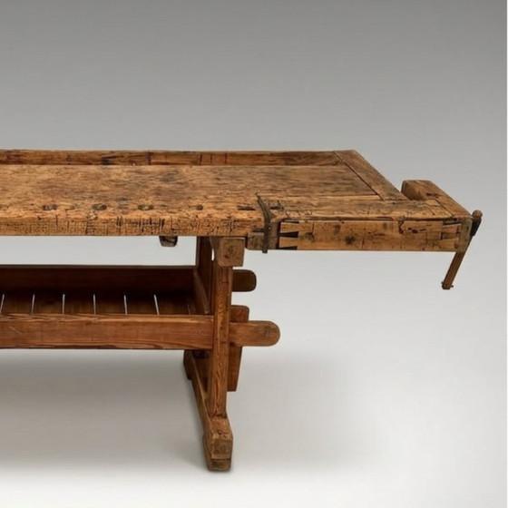 Image 1 of Établi vintage industriel en bois, établi de menuisier