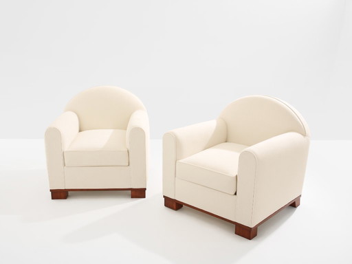 Paire de fauteuils club modernistes en palissandre, Jacques Adnet, 1931