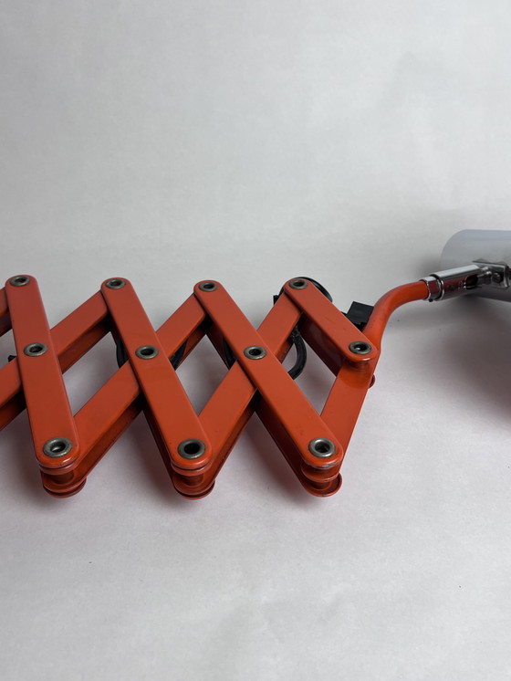 Image 1 of Lampada a forbice vintage Hustadt – Design Space Age – Anni '60/'70 – Arancione e cromo