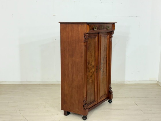 Image 1 of Beautiful antique Gründerzeit (late 19th-century) vertiko chest of drawers circa 1900 – elegant walnut veneer & brass fittings
