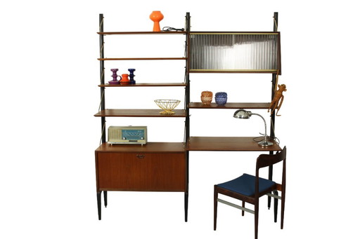 Sistema da parete modulare in teak di Louis van Teeffelen per WéBé, anni '50