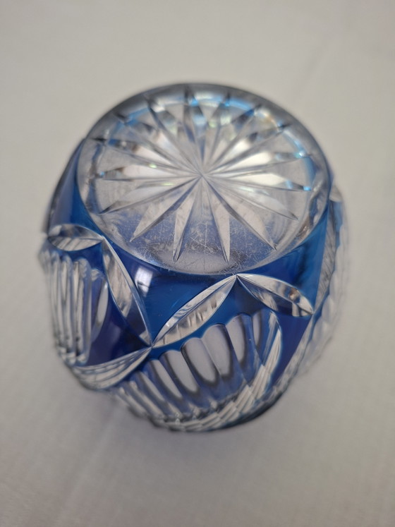 Image 1 of Flower frog / Antique rose bowl in Val Saint Lambert crystal – Cobalt blue