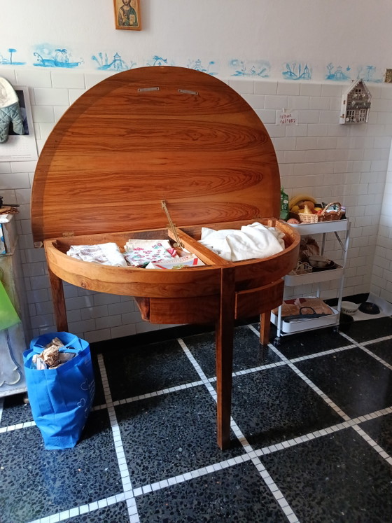Image 1 of Half-moon olive table with container