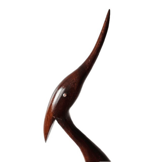 Image 1 of Grue vintage en bois, design danois du milieu du siècle, héron en teck laqué, années 1970
