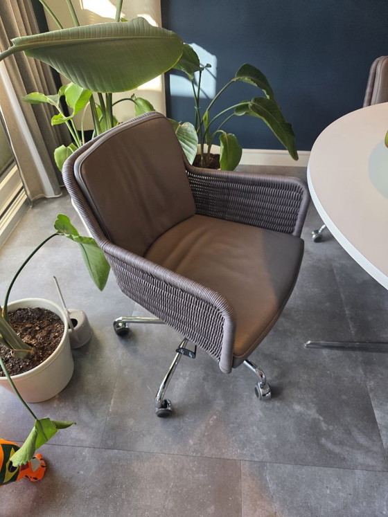 Set di 4 sedie di design Tecta D43R, pelle color tortora & intreccio, vintage, Sedie girevoli, Cromo, Talpa (foto 6 di 11)