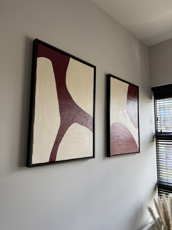 Set of 2 abstract paintings including wooden floating frame (50x70 cm) – Atelier Beau, Paintings & Drawings (photo 4 of 6)