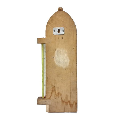 Panneau de thermomètre vintage en bois – Art populaire peint à la main (20 × 7,5 × 2 cm)